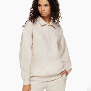 TNA Cozy Fleece Polo Sweater - Taupe